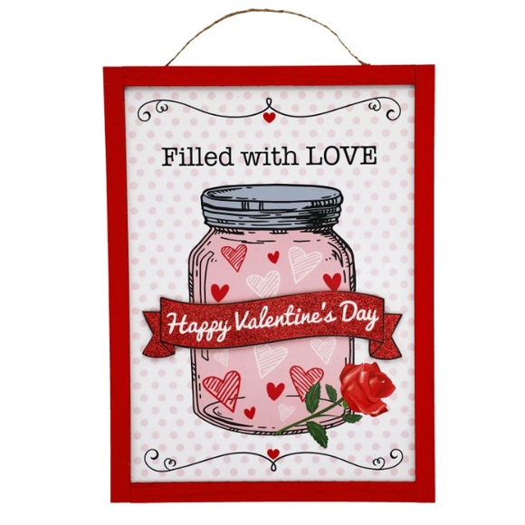 NWT Red Wooden Frame- Filled w/ Love Mason Jar ❤️ Happy Valentines Day Sign 🌹 - Picture 5 of 11